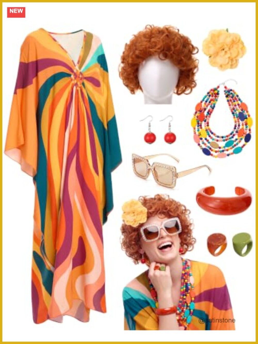 Landlady Costume Set Caftan Dress Wig Accessories Cosplay